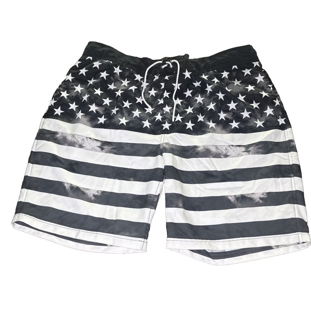 RedHead Mens Size 2XL Black American Flag Board Shorts Swim Trunks Mesh Lined